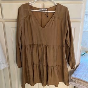 Zara taupe v neck dress